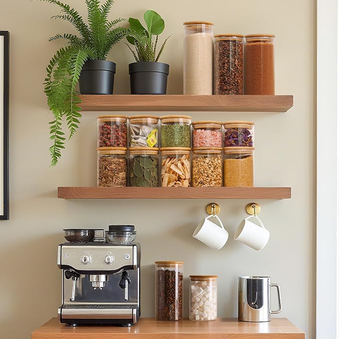 ComSaf Glass Storage Containers With Lids 0.5 Qt, 9 Pack Small Glass Jars | Small Glass Containers, Spice Jar 15oz, Candy, Family Snack Storage, Coffee Bar Organization, Size For Subpackage, BPA Free