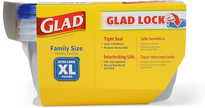 Glad GladWare XL Square Food Storage Containers, 104 Oz, 3 Count | BPA-free, dishwasher-safe containers for leftovers, meal prep, and freezer storage; family-size capacity