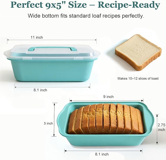 2 Pack 9x5 Inch Loaf Pan with Lid, Nonstick Bread Pans for Baking | Bake, Store & Carry, Heavy Duty Carbon Steel, Perfect for Banana Bread, Homemade Bread & Meatloaf, PFOA-Free