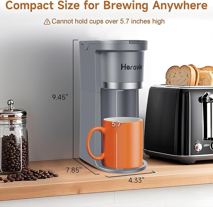 Small Single Serve Coffee Maker, One Cup Coffee Machine for K-Cup & Grounds | Portable Pod Coffee Maker, Fast Brew, 6 to 12 oz. Brew Sizes, One Button Design, Easy for Elder to Use, Space Saving, Black