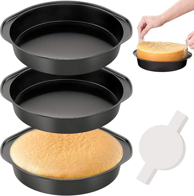 6 Inch Round Cake Pan with Handle, 3PCS Nonstick Cake Pans with 100 PCS Parchment Paper