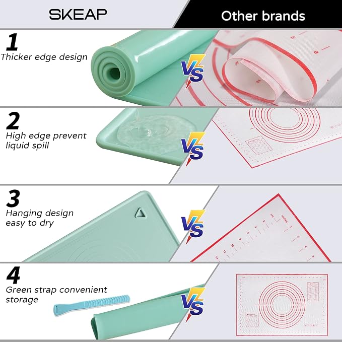 SKEAP Silicone Mat Large Craft Mat with Raised Edges, Waterproof Art Mat