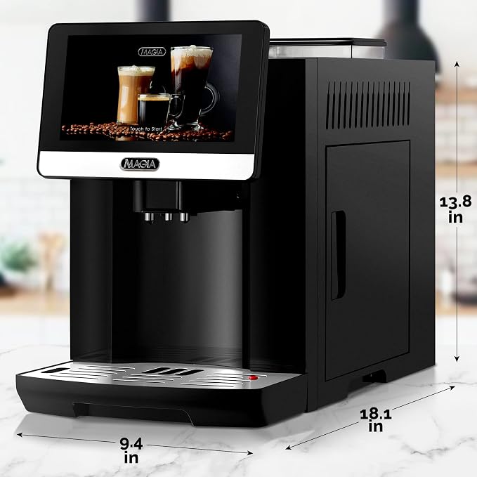 Zulay Magia Fully Automatic Espresso Machine With Grinder - 19 Customizable Coffee Options - Auto-Cleaning For Easy Maintenance - Milk-Foam System For Latte, Cappuccino - New Silver (13.8x18x9.4)