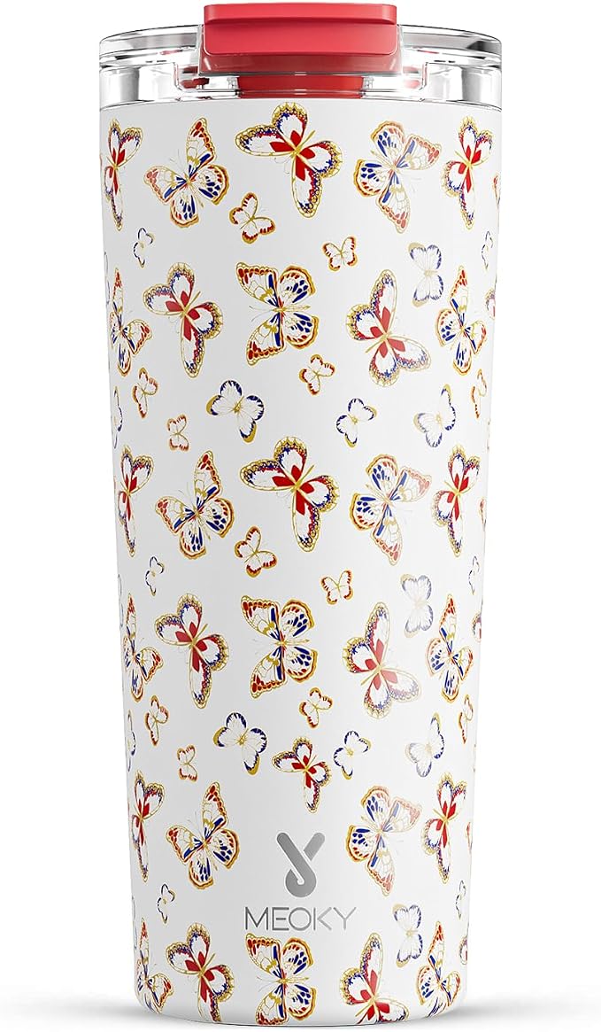 Meoky 24 oz Insulated Travel Coffee Mug: Leak Proof Lid, Jewel Butterfly | Stainless Steel Coffee Tumbler, Keeps Hot for 8 Hours or Cold for 24 Hours, Fits in Car Cup Holder, BPA Free