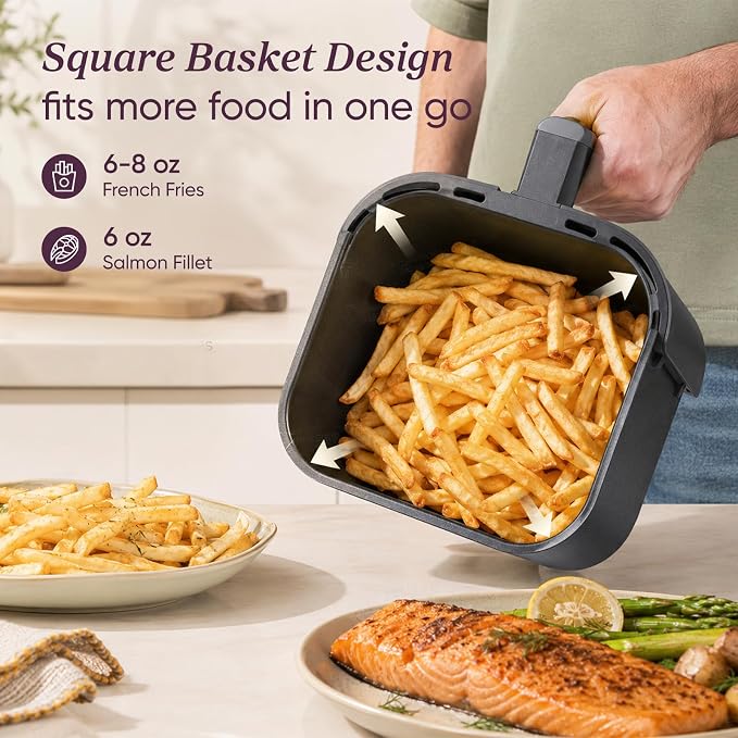 Cosori Lite 2.1 Qt Small Air Fryer, Max 400°F, 4-in-1, 97% less oil, Gray | Ideal for dorms, apartment, RVs, Quiet, Touch control, Air Fry, Bake, Roast, Reheat, Nonstick inner, Dishwasher-Safe Basket