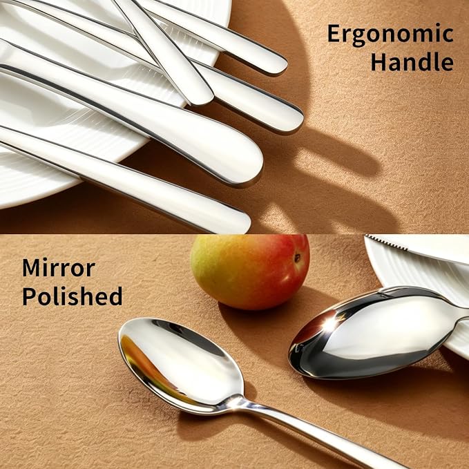 Silverware Set with Steak Knives, 24-Piece Flatware Set for 4 Cutlery Set | 18/0 Stainless Steel Silverware set, Mirror Polished Kitchen Cutlery Set Service for Home and Restaurant, Dishwasher Safe