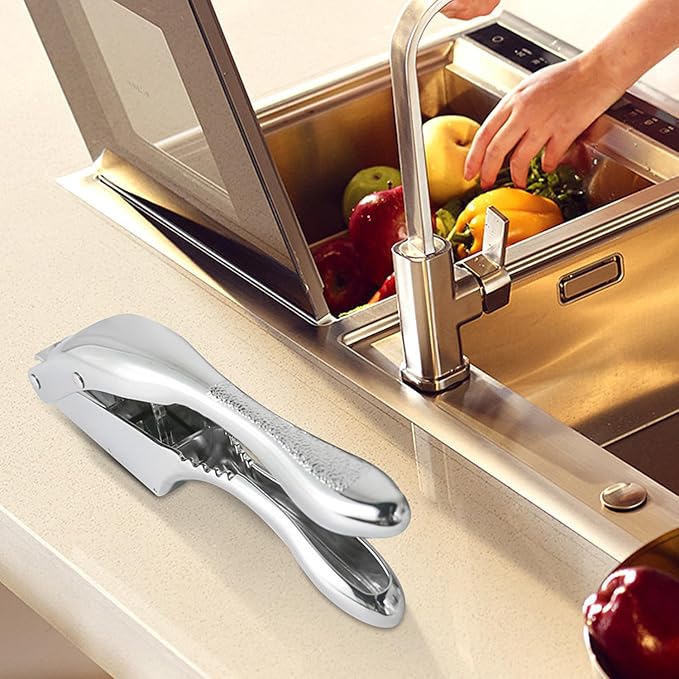 2-in-1 Stainless Steel Garlic Press & Ginger Slicer with Ergonomic Handle | Heavy Duty Stainless Steel, Ergonomic Handle, Garlic Mincer with Slicer Function, Dishwasher Safe, For Garlic, Ginger, Nuts