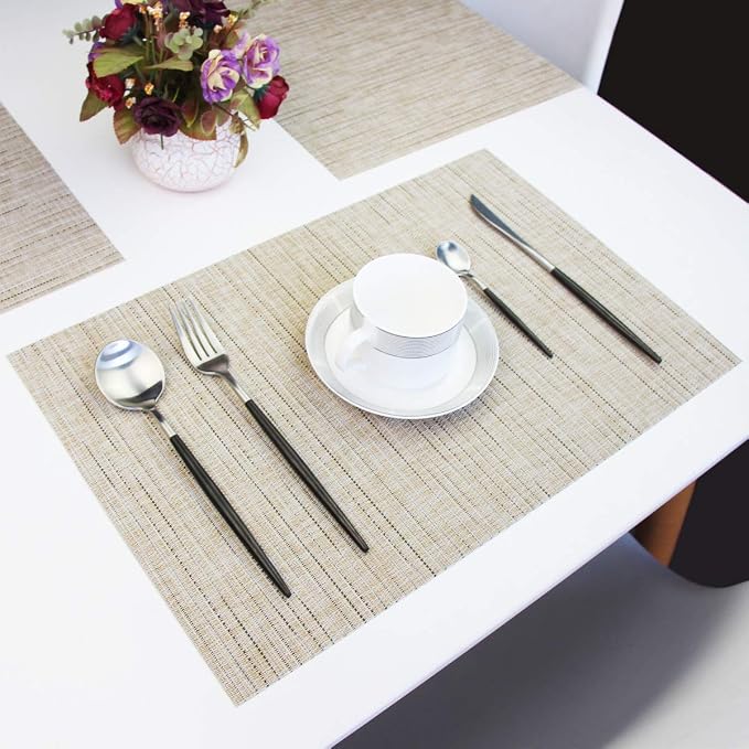 PIGCHCY Deep Beige Placemats Set of 4 Encryption Thickening Weave Heat-Resistant Placemat Washable Easy to Clean Table Mats for Dining Room and Decor (18 x 12 inch)