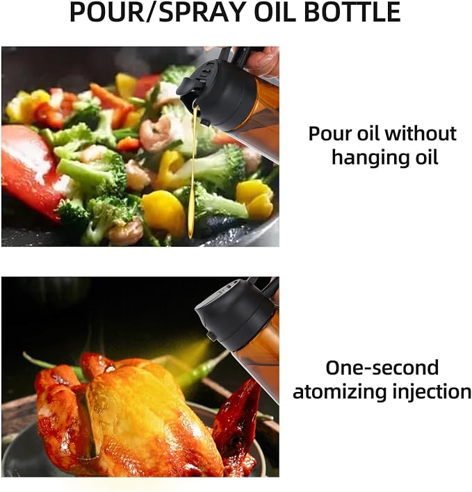 Aovdy 16oz/470ml Glass Oil Dispenser & Sprayer - Leakproof Oil Sprayer Bottle for Kitchen Cooking Air Fryer BBQ Baking Salad (Dark Brown)