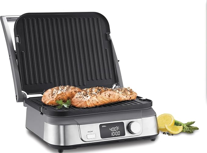 Cuisinart Electric Griddler FIVE Countertop Grill, Enjoy 5-in-1 Functions Including Panini Press, LCD Display, Wide Temperature Range, and Sear Function, Nonstick Plates, GR-5NAS, Stainless Steel