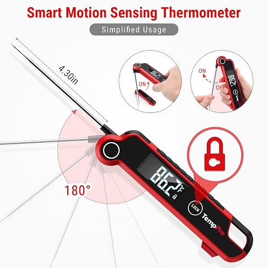 TempPro TempSwift Instant Read Meat Thermometer Digital | Cooking Thermometer with Large Auto-Rotating LCD Display, Waterproof Food Thermometer Digital for Kitchen, BBQ or Grill