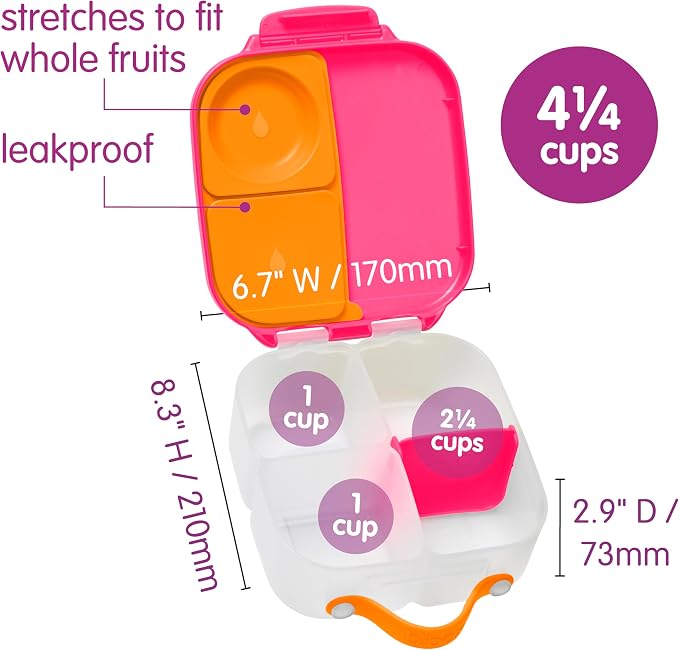 b.box Mini Lunch Box, Snack Containers for Kids, Lunch Box Kids, 4.25 Cup | Bento Box for Kids, Sanck Box, Lunch Containers, Leak Proof, Dishwasher Safe, BPA Free, PFAS Free, Ages 3+ — Strawberry Shake