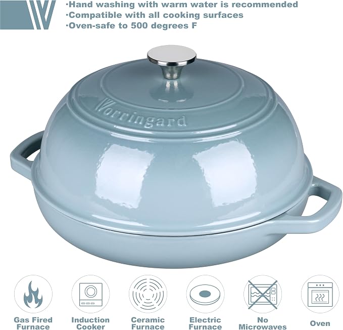 Enameled Cast Iron Dutch Oven Pot with Lid, Bread Oven for Sourdough Bread Baking, Dutch Ovens with Bread Proofing Basket& Baking Supplies Set, 6 Quart, Sea salt