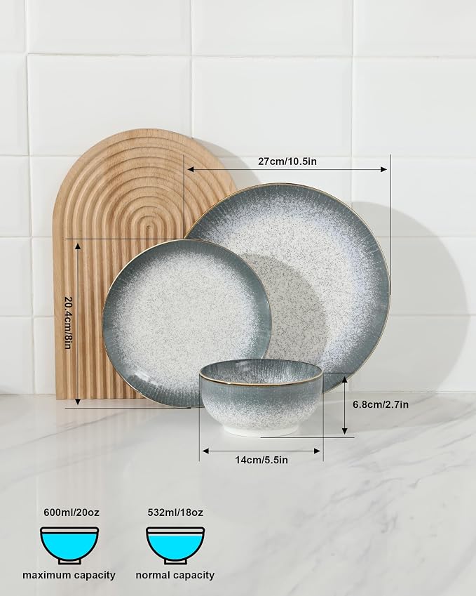 Sweejar Dinnerware Sets Service for 4, 12 pcs Porcelain Plates and Bowls for Kitchen, Housewaring Gift, Chip and Scratch Resistant Dish Set, Handmade Dishwasher and Microwave Safe Plate Set, Bohemian