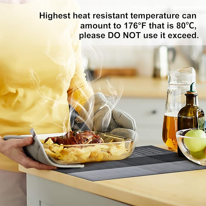 Aofmee Placemats, Placemats Set of 6, Heat Resistant Place Mats, Washable PVC Table Mats, Woven Vinyl Plastic Placemats for Dining Table, Non-Slip Stain Resistant Kitchen Table Placemats Easy to Clean