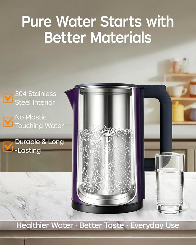 1.7L Stainless Steel Electric Kettle with Temperature Control – Purple | 5 Preset Temperatures for Tea & Boiling Water, 2H Keep Warm, 1200W BOIL Mode, 304 Stainless Steel Interior, Cordless Base