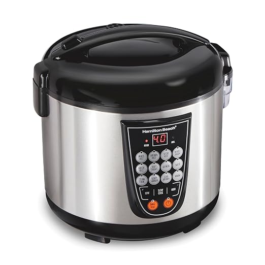 Hamilton Beach Digital Programmable Rice Cooker & Food Steamer | 20 Cups Cooked (10 Cups Uncooked) | 14 Pre-Programmed Settings | PFAS-Free Nonstick Pot | Steam Basket | Stainless Steel