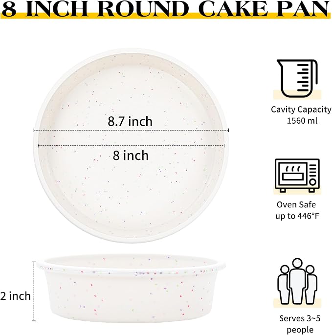 8 inch Silicone Round Cake Pans, Set of 2, Cream | Metal Reinforced Frame, Nonstick Cake Molds for Baking, BPA Free