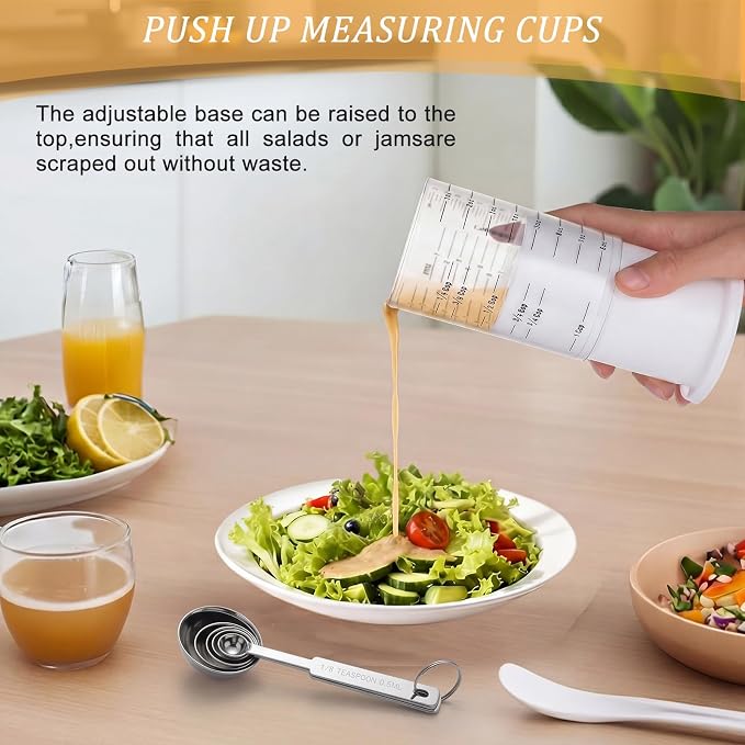 6 Pcs Adjustable Measuring Cup Set 1 Measure Cup 5 Measure Spoon | Kitchen Measuring Baking Tool, 1 Cup Measuring Cup for Peanut Butter, Liquid, Dry, Semi Solid Ingredient, Home Cooking Gadget