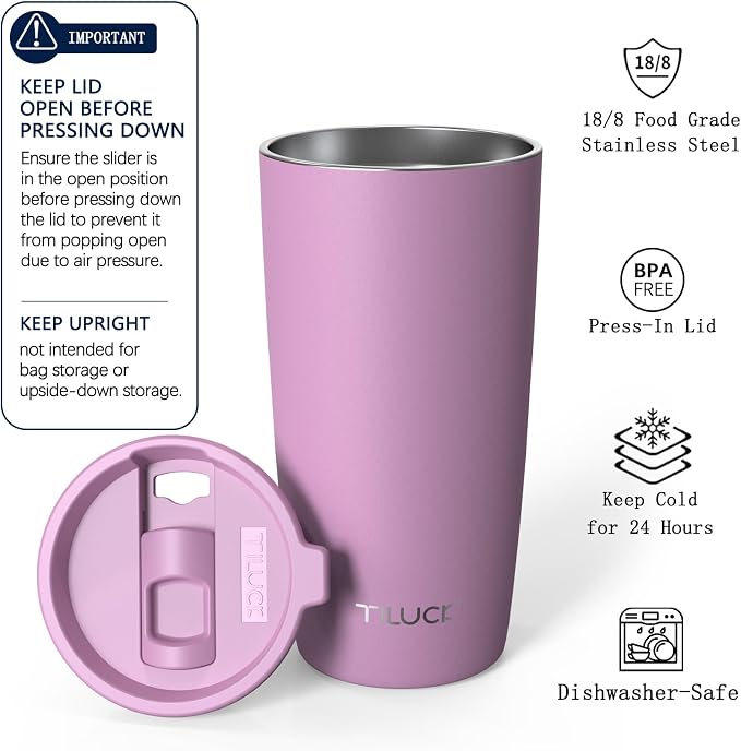 TILUCK 20 oz Insulated Coffee Tumbler with BPA-Free Lid | Travel Coffee Mug, Dishwasher Safe, Cup Holder Friendly, Double-Wall Vacuum Insulation for Hot & Cold Drinks, Matte Lilac