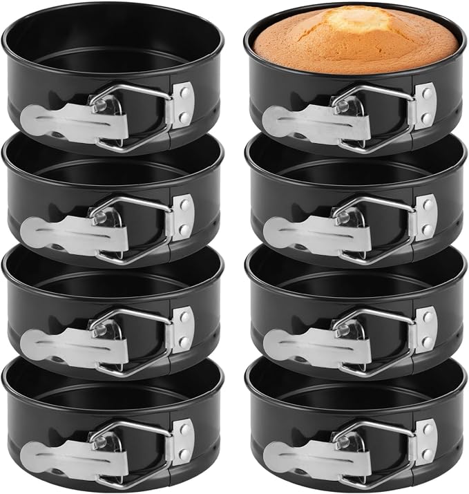 8 Pcs 4-Inch Springform Pan Set, Nonstick Mini Cheesecake Pans with Removable Bottom & Leakproof Design, Carbon Steel, Ideal for Home Baking Cakes & Desserts