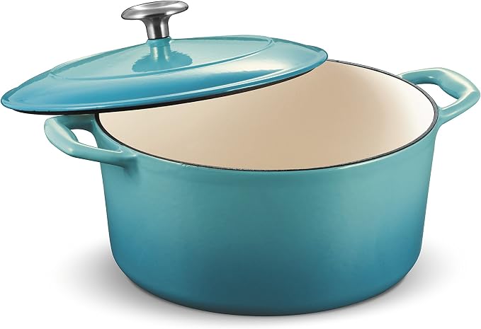 Tramontina Bestow Enameled Cast Iron 5.5-Qt Round Dutch Oven Pot with Lid | Great for Braising, Roasting and Bread Baking - Medium Blue