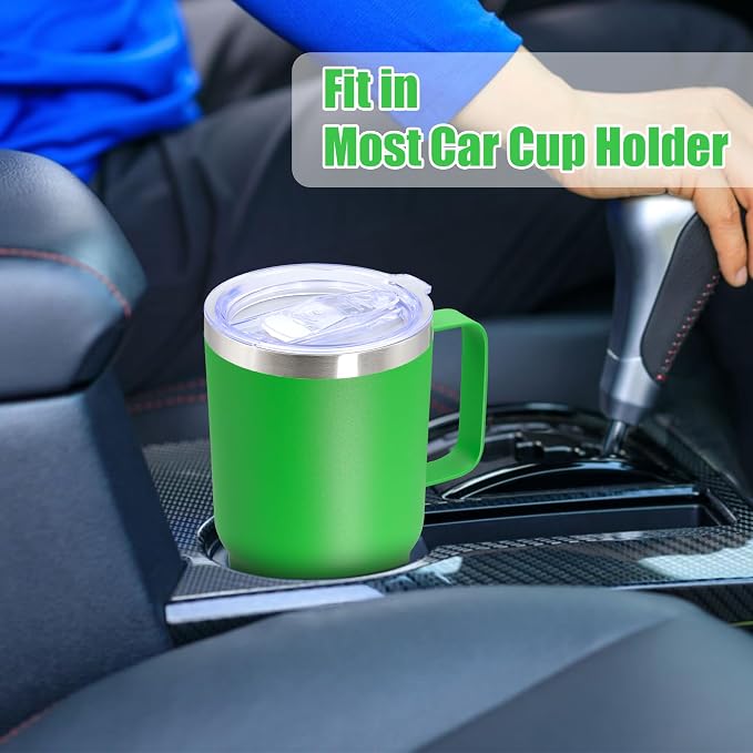 20 oz Tumbler with Handle Coffee Tumblers with Lid Travel Mug Green 12P | 20oz Tumblers with Handle Double-Wall Insulated Vacuum Coffee Mugs Stainless Steel Tumbler with Handles&Lid Green 12P