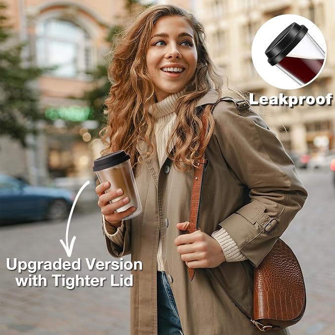 Qipecedm® 2 Packs Double Walled Glass Coffee Mugs with Silicone Lids, 12 OZ Reusable Glass Coffee Cups, Insulated Coffee Mugs, Cappuccino,Tea,Latte,Iced Coffee Cups, Glass Travel Mug, Heat Resistant