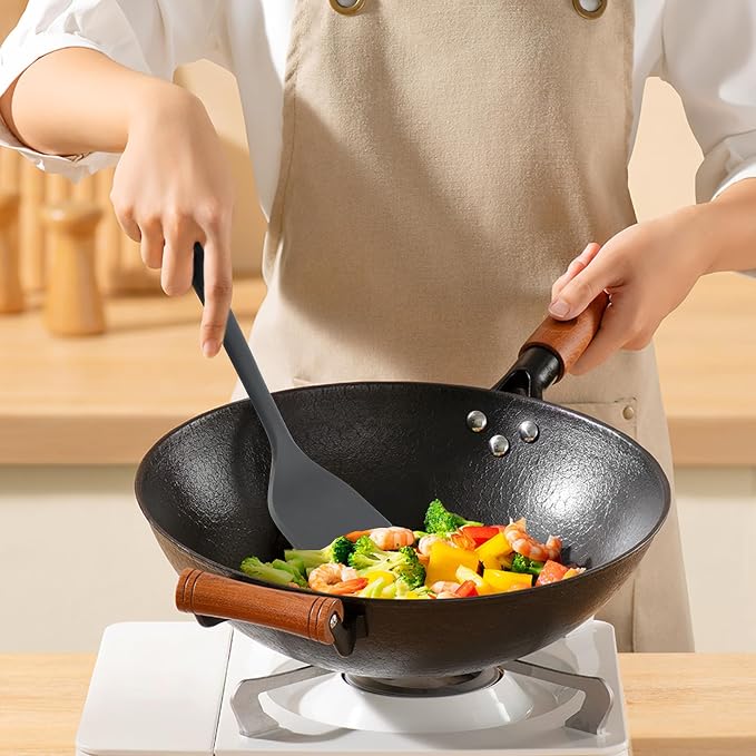 Silicone Kitchen Cooking Utensils Set: MOACC Heat Resistant 13inch Long Kitchen Gadgets, BPA Free Non Stick Rubber Cook Accessories For Food Prep, Frying, Serving, Basting (Dark Grey)