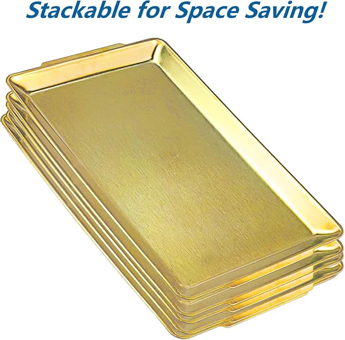 15.8" x 9.5" Large Serving Platters Set of 2, Stainless Steel Heavy-Duty Large Serving Trays, Gold Rectangular Plates for Food, Fruit, Party, Wedding, Christmas, Chip and Scratch Resistant