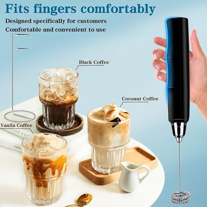Milk Frother Wand Rechargeable Handheld Whisk Coffee 3 Speed Adjustable | Electric Whisk Drink Mixer with Stainless 3 Whisks Hand Frother , Foam Maker for Latte Cappuccino Matcha Egg Silver