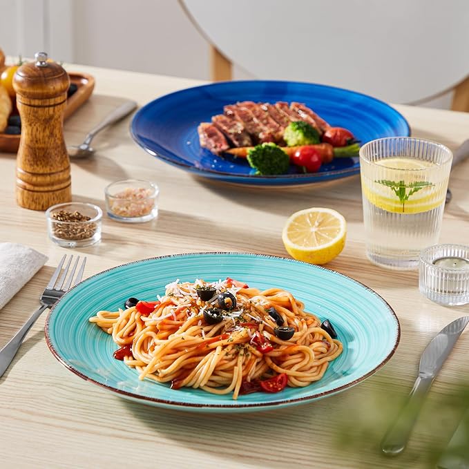 vancasso Bonita 10.5 Inch Ceramic Dinner Plates Set of 6, Cool Colors | Microwave and Oven Safe, Durable Glaze Resists Scratches and Chips, Set of 6 Stackable, Colorful Bonita Design, Salad Plates
