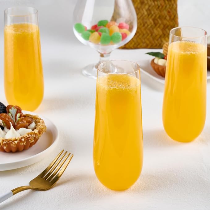 FOCUSLINE 24 Pack 9 Oz Clear Plastic Champagne Flutes, Stemless Plastic Champagne Glasses Clear, Heavy Duty Toasting Glasses, Shatterproof and Disposable Cups Perfect For Any Party