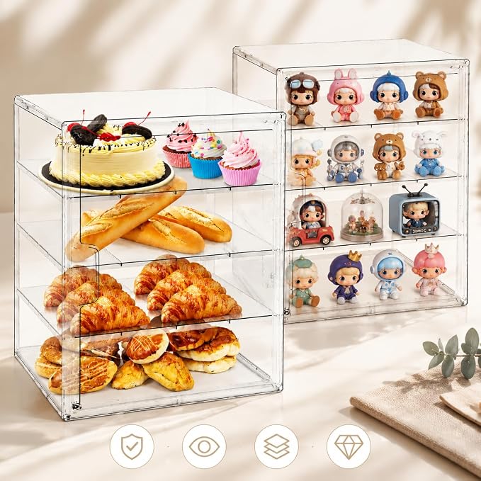 Pastry Display Case,Bread Box for Kitchen Countertop,4-Layer Adjustable BreadBox, Large Capacity Bread Box for Home-baked Breads,Muffins,Bagel Storage Container, Bread Holder-2pcs