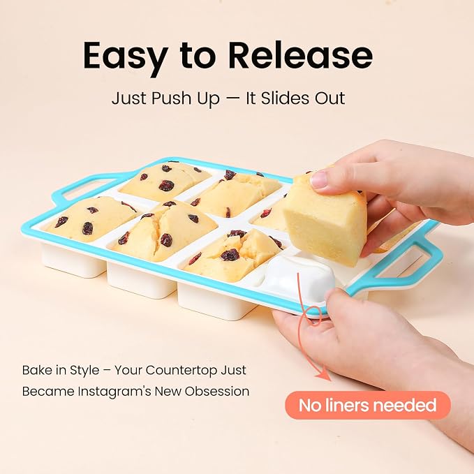 SJ 2 Pack Blue 8-Cavity Mini Silicone Loaf Pans, BPA-Free Reinforced | 8-Cavity Baking Set Uses Durable Silicone, Reinforced Edge Resists Warping For Easy Release Of Kids Snacks And Party Bites