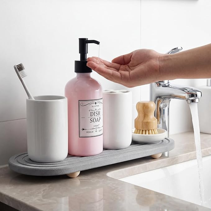 2PCs Fast-Dry Diatomite Sink Tray Organizer Absorbent Light Grey | Absorbent Diatomite Material, 11.8*3.9 in, Versatile Sink Organizer