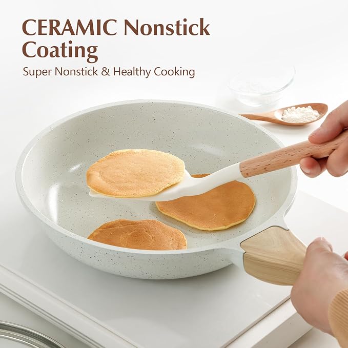 SENSARTE 8Inch Nonstick Ceramic Frying Pan with Lid, PFAS/PTFE/PFOA Free | Ceramic Omelette Pan Skillet, Healthy Non-toxic Chef's Pan, Induction Compatible Pan, Heat Resistant Handle