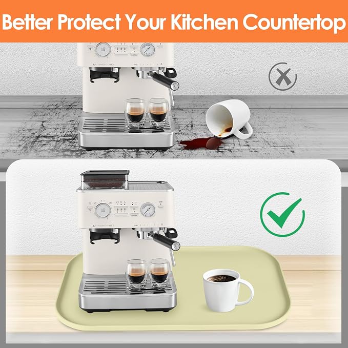 Silicone Coffee Maker Mat with Lip for Countertops, 24'' x 16'', Sage Green | Multi leak-proof coffee tray for countertop, non-slip silicone mat fits most coffee makers & espresso machines, wipe-clean