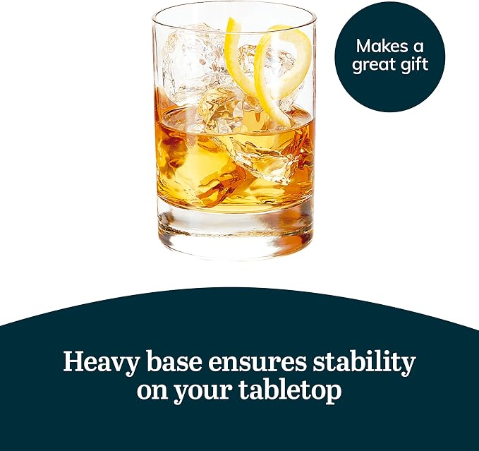 Libbey 918CD Heavy Base Double Old Fashioned Glasses - Elegant Whiskey Glasses Set of 12 - Dishwasher Safe Cocktail Glass for Cocktails, Juice, and More