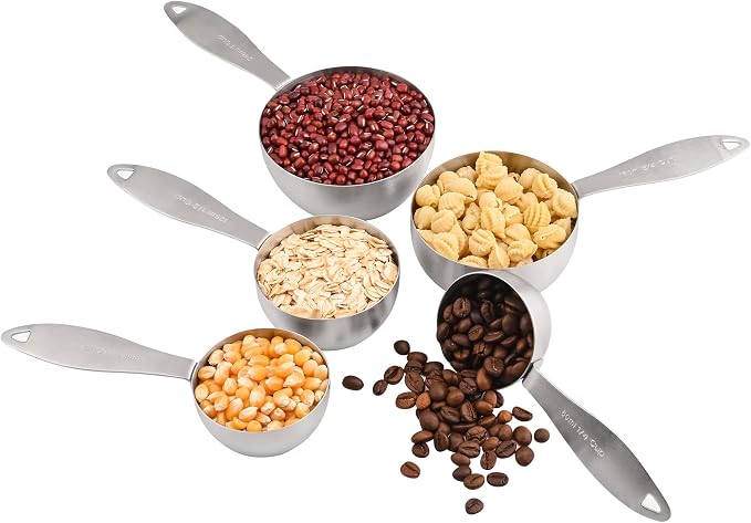 Measuring Cups and Spoons, 12 Piece Metric & US 18/8 Stainless Steel Measuring Cup and Spoon Set, Dry Metal Measuring Cups Spoons & Leveler & Measure Equivalents for Kitchen & Baking