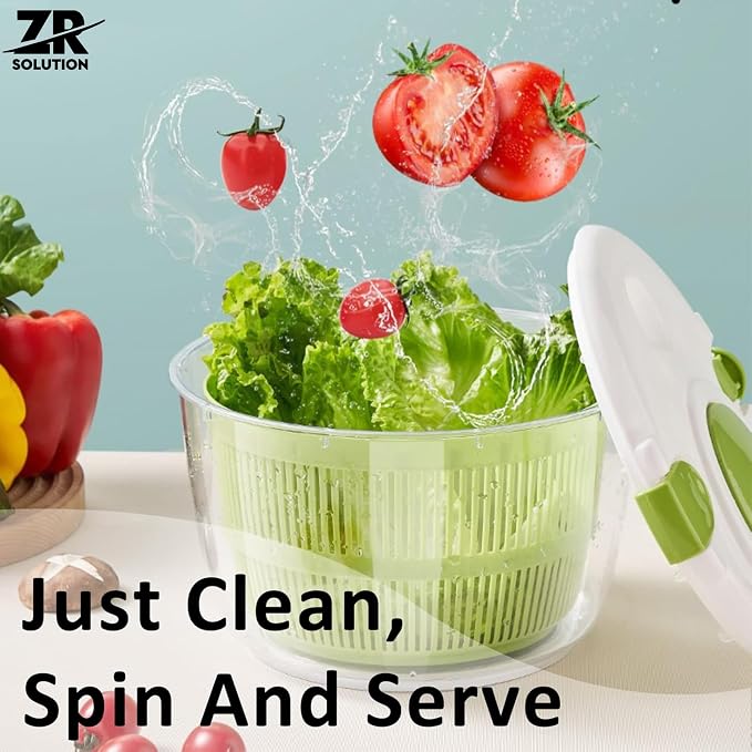 Large Salad Spinner 5 Quart, Manual Lettuce Dryer and Vegetable Washer with Easy Spin Handle, Removable Basket, Drain Bowl and Non-Slip Base for Salad, Greens, Fruits and Kitchen Prep