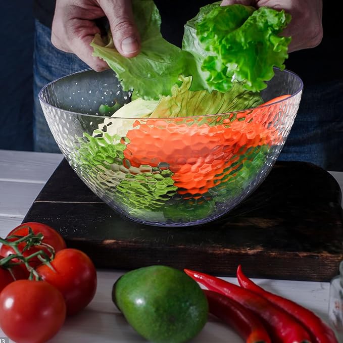 4 Pack Clear Plastic Serving Bowls, 135 OZ Large Round Plastic Bowls, 10 Inch Disposable Reusable Salad Mixing Bowl Buffet Containers for Catering, Party, Salad, Fruit, Chips, Popcorn, Snack