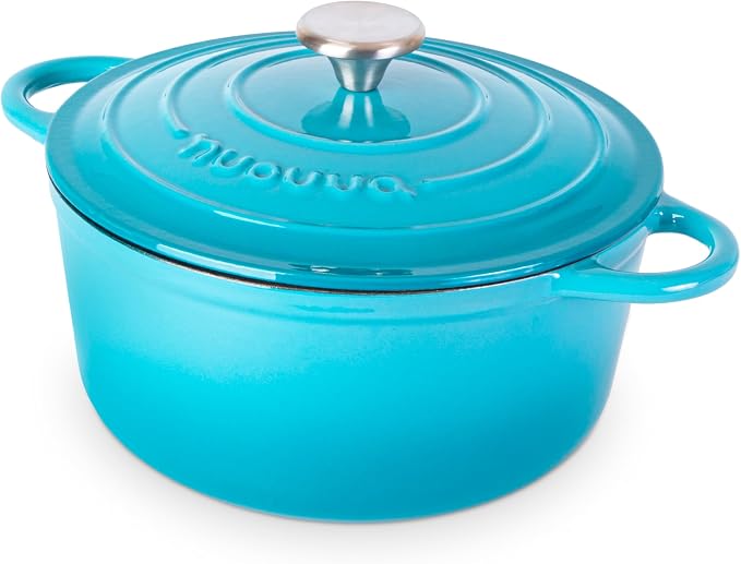 Cast Iron Pot with Lid - Non-Stick Ovenproof Enamelled Casserole Pot, Oven Safe up to 500° F-Sturdy Dutch Oven Cookware - Blue, 5-Quart, 24cm-by Nuovva