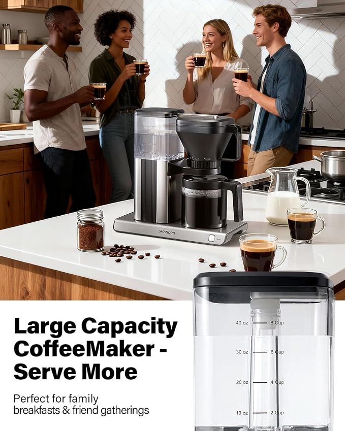 SHARDOR 8-Cup Drip Coffee Maker with Reusable Filter and Glass Coffee Pot，Black and Sliver