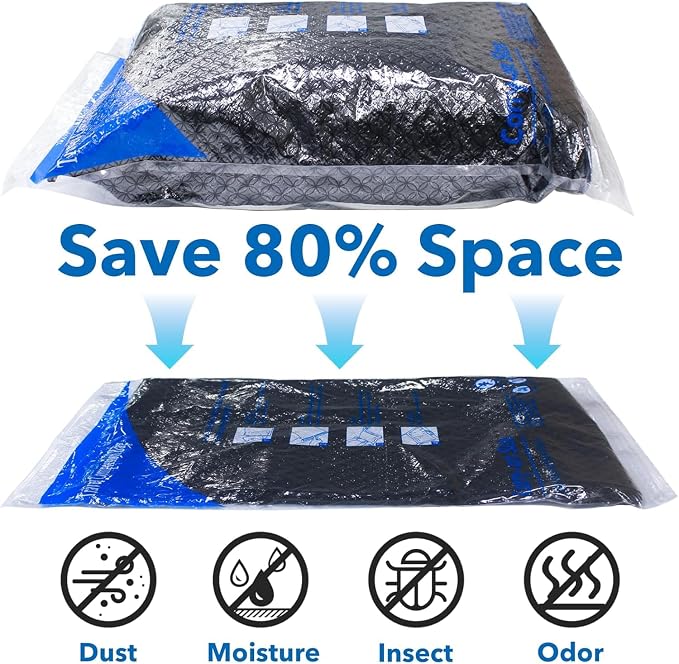 16 Pack Vacuum seal bags for clothing With Coldless Pump, Vacuum Storage Bags,Space Saver Sealer Bags, Pillows, Comforters, Blankets, Bedding,Travel