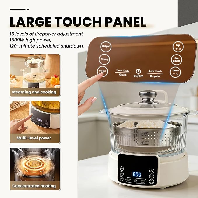 Low Carb Rice Cooker, Multifunction Smart Rice Cooker | Transparent and Visible food Steamer with Auto Lift Filter Basket