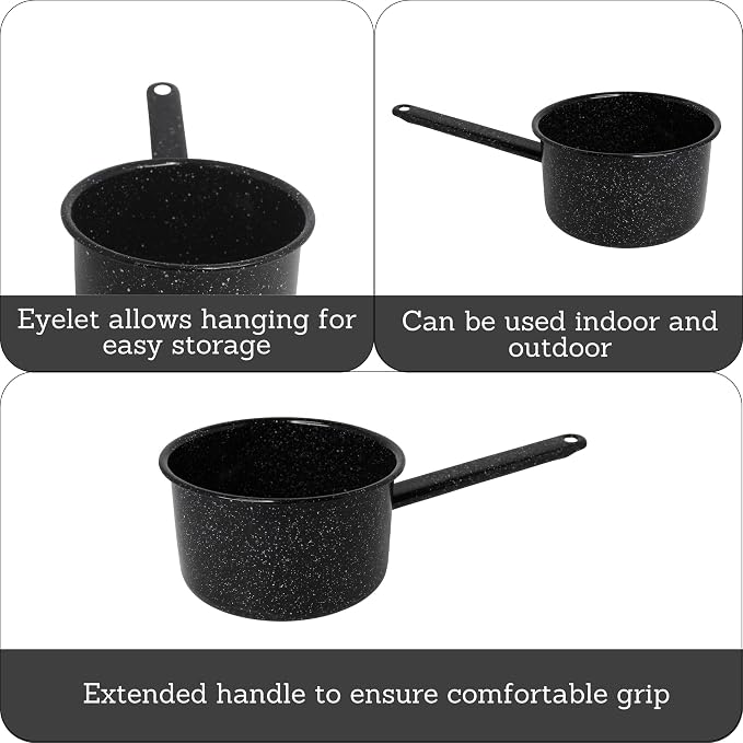MIRRO 1.25 Qt Enamel Saucepan for Sauces, Black | Compact Size for Efficient Cooking, Smooth Glass Enamel Coating, Comfortable Extended Handle, Versatile for Sauces, Gravies