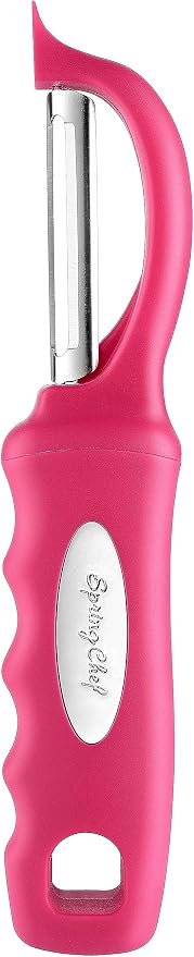 Spring Chef Swivel Vegetable Peeler for Kitchen w/Soft Grip Handle, Pink | Premium Potato Peeler w/ Ultra Sharp Stainless Steel Blades, Multifunctional Veggie Peeler for Apple, Carrot, Cucumber, Fruit