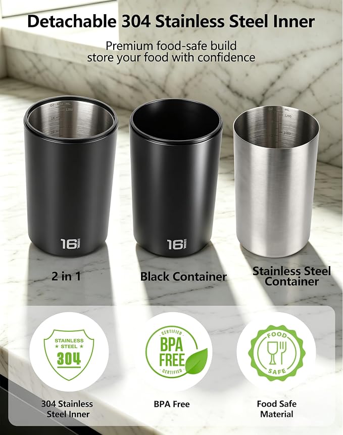 ROTTOGOON Auto Vacuum Coffee Canister, Rechargeable Airtight Coffee Container with 304 Stainless Steel Inner, Scoop, Sealed Coffee Bean Storage Container for Ground Coffee, Tea, Food, 16OZ/ 1.3L