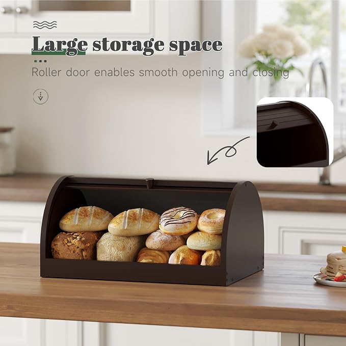 STDDRE Corner Bread Box for Kitchen Countertop Roll Top Bread Box Kitchen Food Storage Box for Homemade Bread Bread Holder for Kitchen Counter Pantry Shelf (Brown)